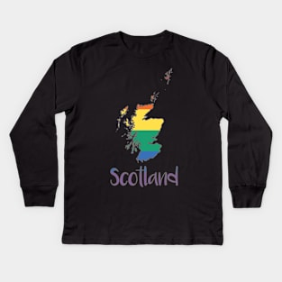 Scotland Rainbow Pride Flag Map Typography Design Kids Long Sleeve T-Shirt